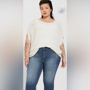 Torrid Women's White Pointelle Boat Neck Boxy Sleeveless Cropped Sweater